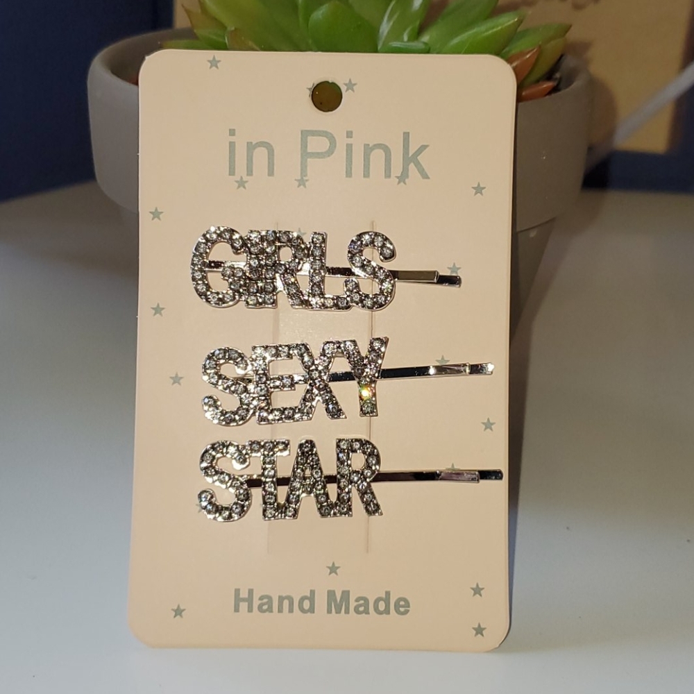 3 Pearl Hair Pin "GIRLS, SEXY, STAR"